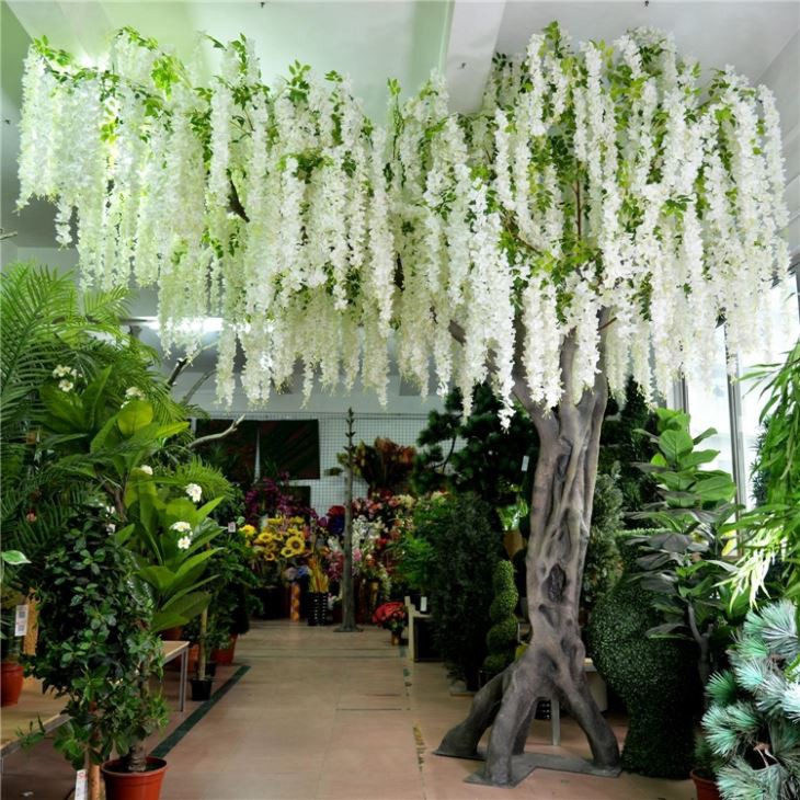 Valge pulma kunstlik rippuv Wisteria lillepuu